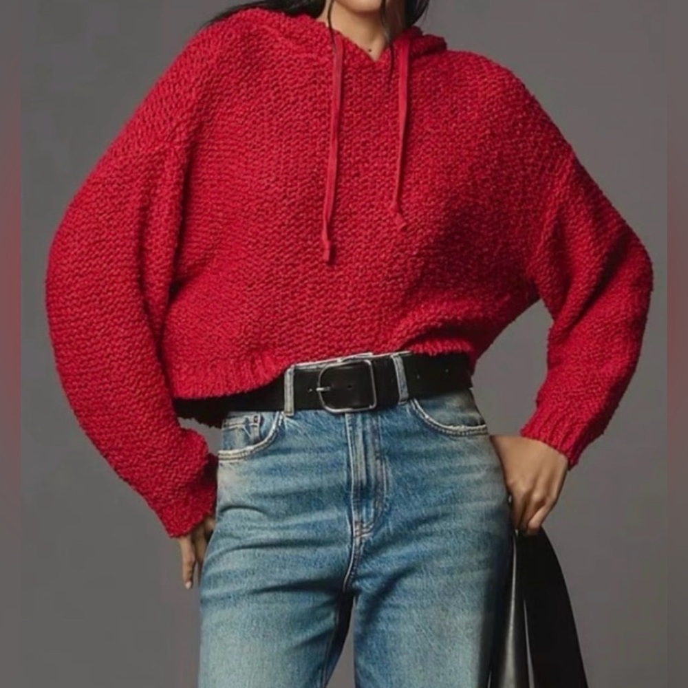 Anthropology Pilcro NWOT Cozy Red Knit Hoodie Sweater Size XL Oversized
